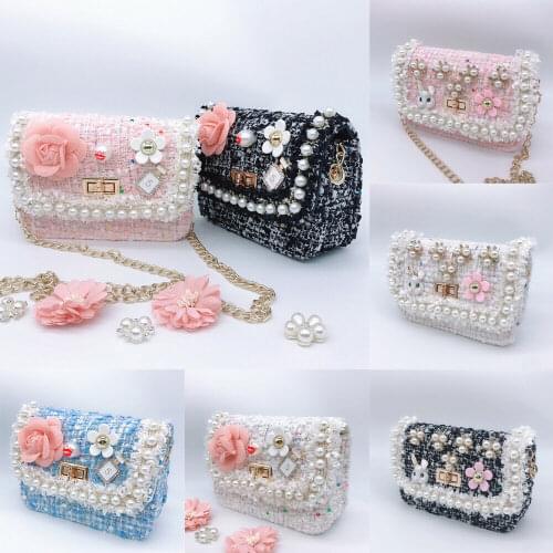 Kids Bags Floral Children Shoulder Messenger Bags Baby Girl Mini Handbag Purse Birthday Gift Pearl Princess Evening Party Bags