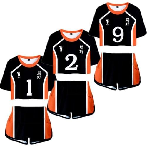 Haikyuu!! Anime Cosplay Costume 2PCS/set Shorts T-shirt Volleyball Club Hinata Shoyo Kageyama Tobio Sports Wear Jerseys C42A58