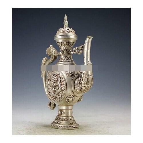 Chinese Vintage Handwork Silver Copper Dragon Tea Pot Fine wedding Arts Crafts decoration