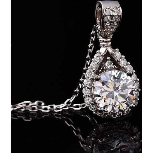 Kkmall Store Round 2.00ct D VVS Water droplets form Pendants Luxury Pendants Jewelry Girlfriend Gift 925 Silver necklaces