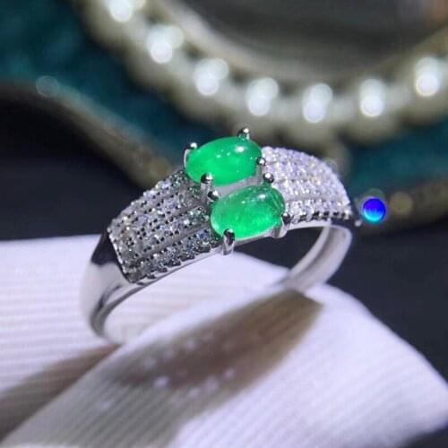 Natural real emerald ring Per jewelry 3*5mm 0.3ct*2pcs gemstone 925 sterling silver Fine handmade jewelry For men women J210720