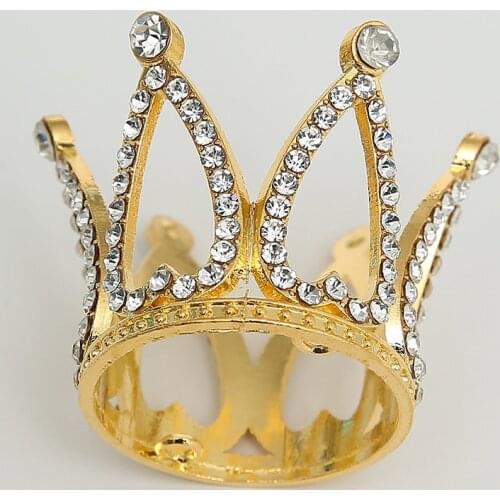 Royal Golden Silver Rhinestone Crown Cake Topper Metal Hollow Shiny Handmade Cake Decor Kids Birthday Party Wedding Supplies
