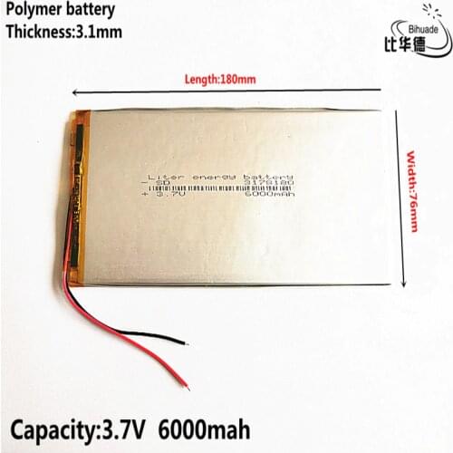 Liter energy battery Good Qulity 3.7V lithium polymer 6000mah universal battery tablet PC 3.1*76*180