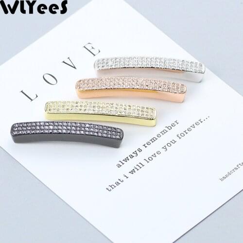 WLYeeS White CZ Long bend tube Copper Spacer beads 36mm Cuboid Micro Inlay Crystal Metal Loose beads Jewelry bracelet making DIY