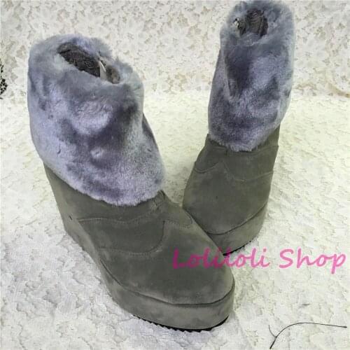 Princess sweet lolita shoes Lolilloliyoyo antaina shoes custom thick bottom grey flock skin high-top zip flat shoes 5274n