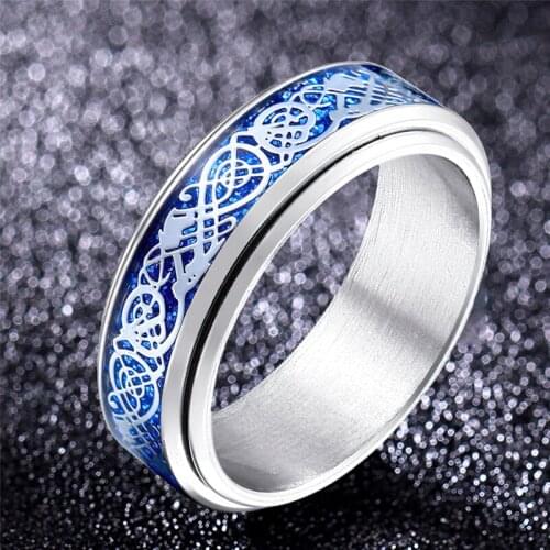 Stainless Steel Dragon Ring Dragons Inlay Comfort Fit Rings For Men Wedding Jewelry