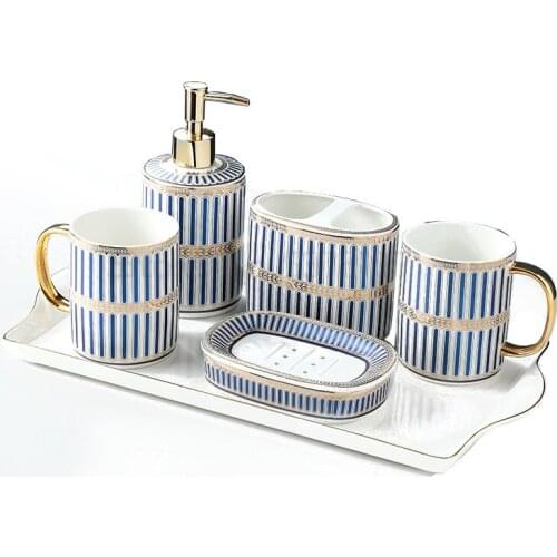 Ceramic washing five piece set household toilet toothbrush cup set bathroom couple mouthwash cup