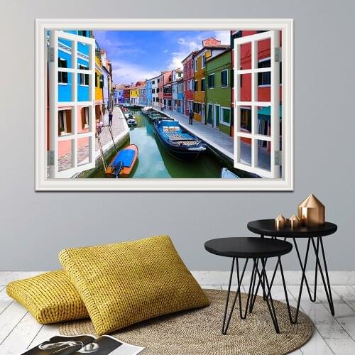 Wall Sticker Decal streetscape in Europe and America Window View Wallpaper Decals For Living Room Home Decor Art