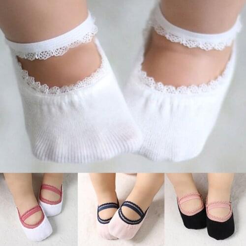 Cute Baby Socks Summer Lace Infant Girls Cotton Socks Solid Color Toddler Kids Anti-slip Socks With Rubber Soles
