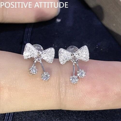 2020 new crystal bow small round CZ pendant female earrings wedding holiday friends fashion gift bijoux