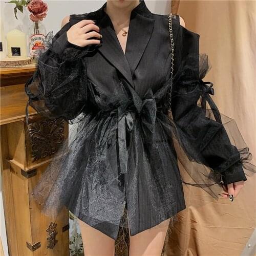 2021 Womens Spring And Autumn New Suit Jacket Fashion Stitching 3D Mesh Coats Womens Suit Jackets