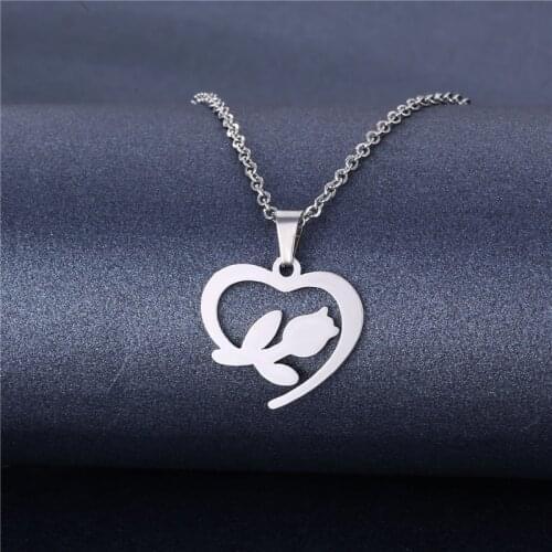 Fashion Thin Heart Shaped Stainless Steel Choker Necklace For Women Flower Letter Moon Animal Pendant Clavicle Chain Jewelry