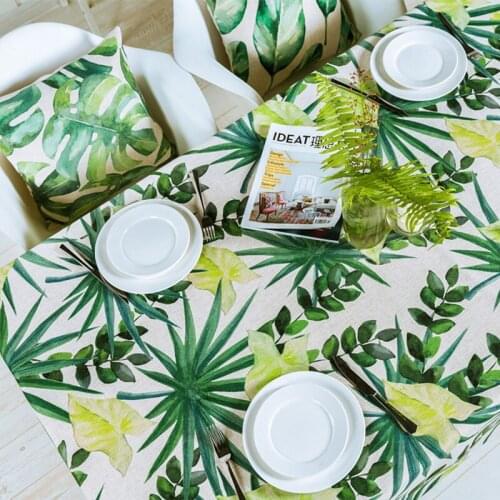 Pastoral Fresh Green Plant Leaf Linen Table Cloth Wedding Dining Tablecloth Coffee Restaurant Cloth Cover