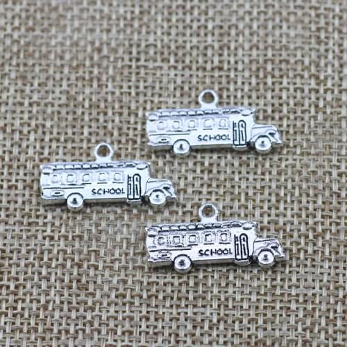Newest 10Pieces 13*23mm Mixed Alloy Antique Silver Color School Bus Charms Keychain Pendant Accessory For DIY Jewelry Making