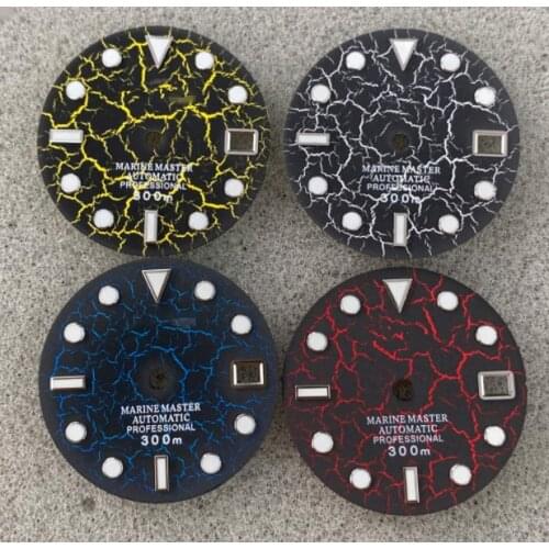 SKX007/009 Style 28.5mm Green Luminous Crack Watch Dial with S Logo Suitable for NH35 Movement