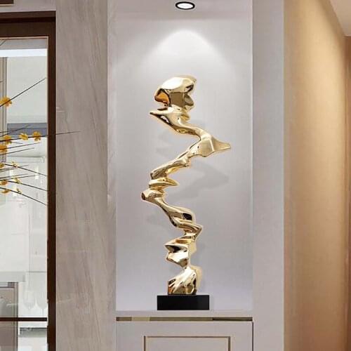 Modern Beautiful Abstract Zigzag Lines Sculpture Plating Resin Statue For Hotel Office Home Living Room Decor Accessories Crafts