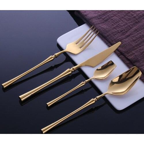 Slim Waist High-Grade 304 Stainless Steel Tableware Luxury Handle Knife and Fork Western Steak Knife and Fork Spoon 24-Piece Set