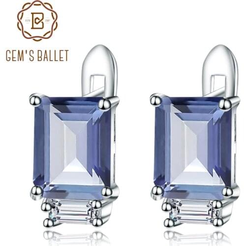 Gems Ballet 925 Sterling Silver Simple Office Earrings 3.11Ct Natural Iolite Blue Mystic Quartz Stud Earrings Fine Jewelry