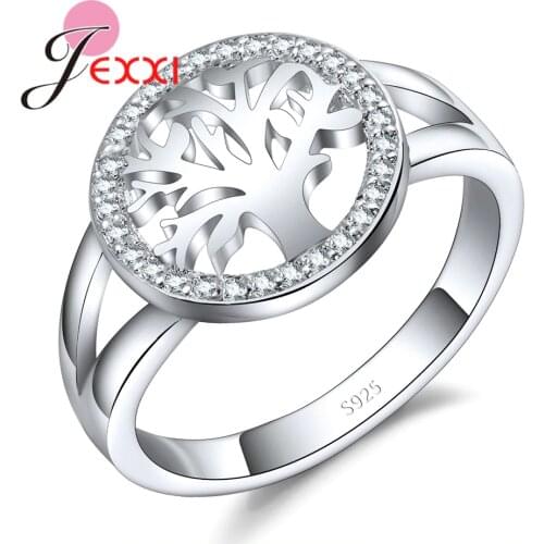 New Round Hollow Tree of Life Wedding Rings for Women Cubic Zirconia Engagement Ring Bague Femme 925 Sterling Silver Finger Ring