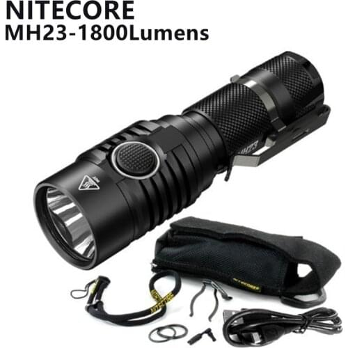 100% Original NITECORE Flashlight MH23 1800 Lumens Waterproof USB Rechargeable Battery Range 294M Searching Rescuing Torch