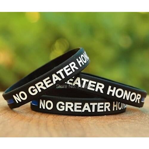 100pcs NO GREATER HONOR Thin Blue Line wristband silicone bracelets free shipping by ePacket A