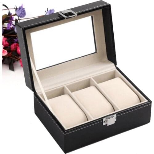 2021 New Fashion Simple Faux Leather 3 Slots Watches Bracelet Display Holder Storage Box Case Organizer