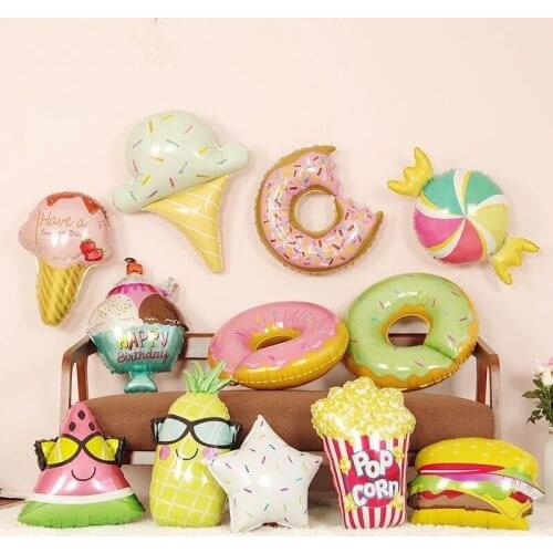 50pcs Donuts Lollipop Pizza Ice Cream Hot Dog Birthday Party Wedding Balloons Decoration Sprinkle Doughnut Foil Helium Balloon