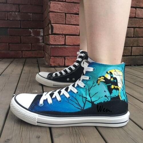 Wen Design Custom Hand Painted Shoes Men Womens Sneakers Walking Dead Painted High Top Canvas Sneakers for Christmas Gifts