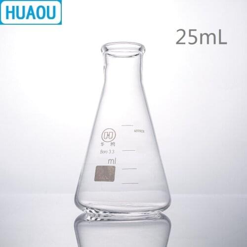 HUAOU 25mL Erlenmeyer Flask Borosilicate 3.3 Glass Narrow Neck Conical Triangle Flask Laboratory Chemistry Equipment