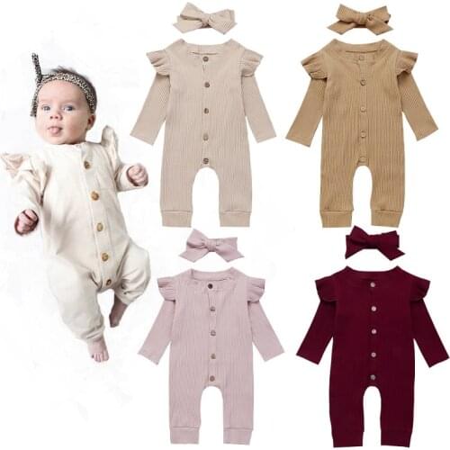 Baby Spring Autumn Clothing Newborn Baby Girl Boy Ribbed Clothes Knitted Cotton Romper Jumpsuit Solid 2PCS Outfits