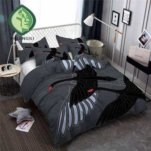 HELENGILI 3D Bedding Set Swan Print Duvet cover set lifelike bedclothes with pillowcase bed set home Textiles #HTE-02