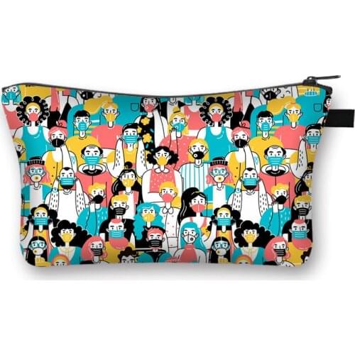 People With Protective Masks Printing Cosmetic Bags Lovely Nurse ECG Travel Portable Mini Handbags Makeup Bag Storage Bag