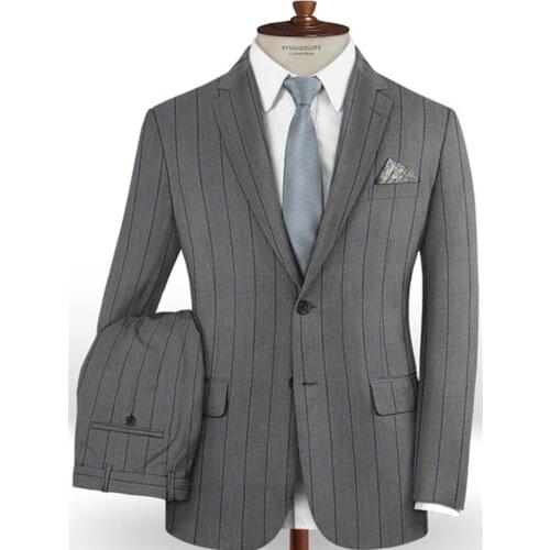 2021 New Fashion Gray Striped Suit 2Pieces Custom Singal Breasted Skinny Smart Cacual Jacket Wedding Part Wear
