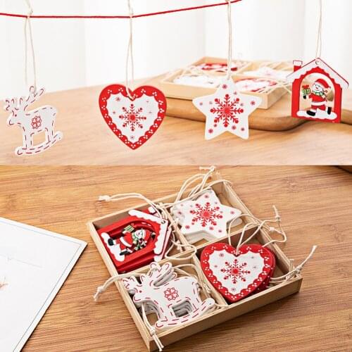 Creative Hollow Wood Christmas Pendant Set for Xmas Tree New Year Decoration Party Home Decoration Supplies Gift