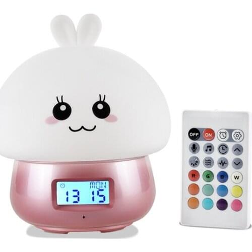 Rabbit Alarm Clock Recorder Press Lamp Remote Control RGB LED Night Light USB Silicone Bunny Lamp Children Baby Gift