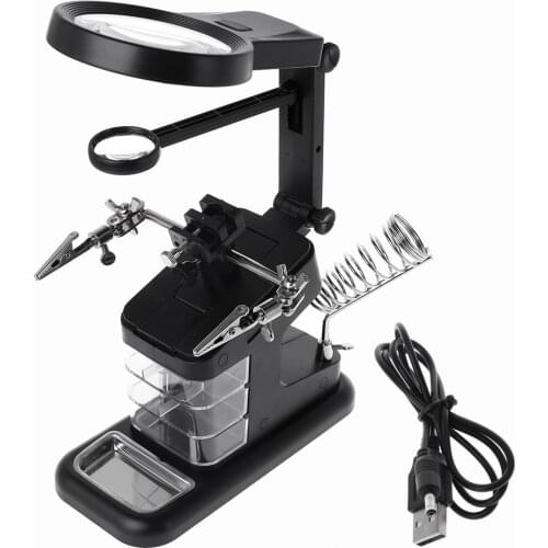 Multifunctional 3X/4.5X/25X Welding Magnifying Glass LED Light Auxiliary Clip Loupe Desktop Magnifier Soldering Iron Repair Tool