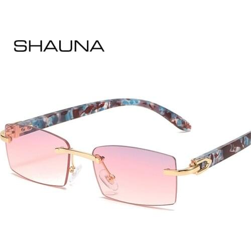 SHAUNA Fashion Small Rectangle Women Sunglasses Retro Rimless Colorful Gradient Eyewear Brand Designer Men Square Shades UV400