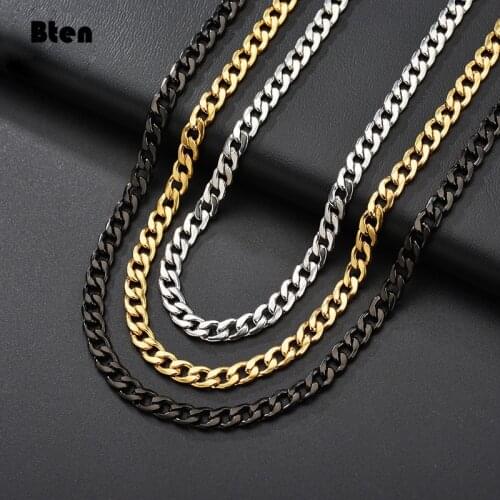 BTEN Mens Cuban Link Chain Necklace Stainless Steel Gold Black Color Male Choker colar Jewelry Gifts for Him