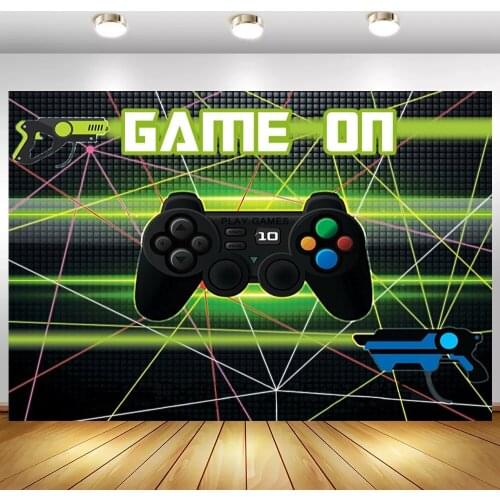 Game On Photography Background Video Gamer Neon Green Gaming Next Level Up Kids Birthday Party Backdrop Photo Studio