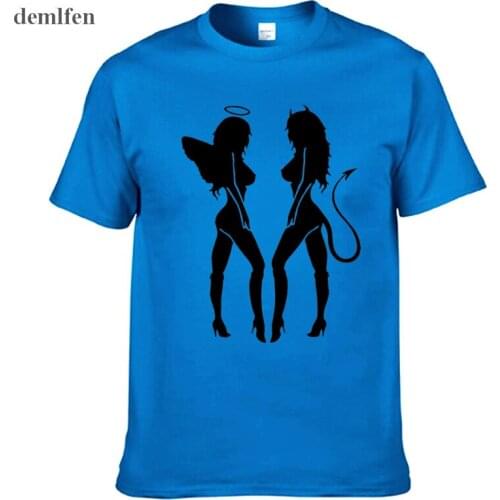 New Angel&devil Sexy Girl Print Men T-shirt Casual Short Sleeve T Shirt For Men Cotton O-neck Tshirt Cool Tees Tops