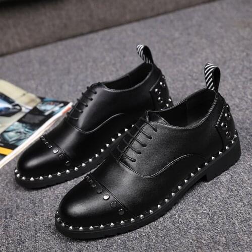 New design mens luxury fashion punk hip hop dress genuine leather shoes black personality rivets shoe breathable sneakers male