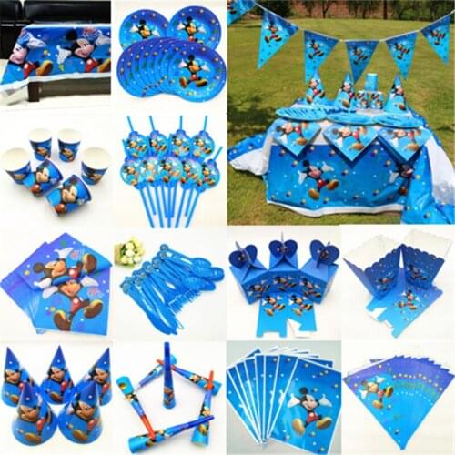 Mickey Mouse Kids Birthday Party Decoration Supplies Disposable Tableware Tablecloth Plates Cups Baby Shower Event Party Favors