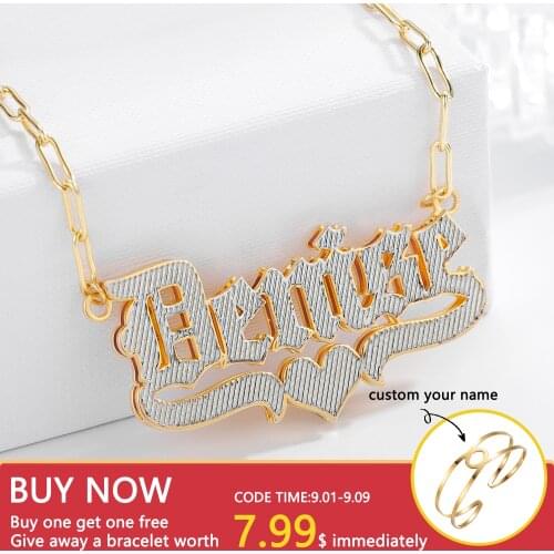 Personalized Old English Name Necklace With Heart Two Tone 18K Gold- Plated Customized Name 3D Necklace For Women Jewelry Gift