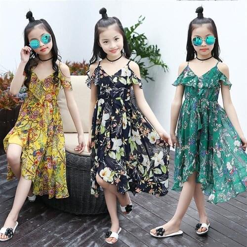 Flower Toddler Teens Girls Dress 2021 New Sleeveless Children Princess Dress Summer Chiffon Kids Beach Party Holiday Clothes
