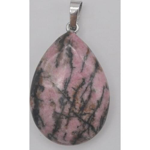 Rhodonite Stone Bead GEM Pendant Water-drop Fashion Jewelry For Gift S3055