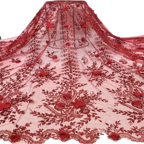SJ Lace 3D African Sequins Lace Fabric 2021 High Quality Lace Embroidered French Net Lace Nigerian Lace Fabric For Dress f4-71