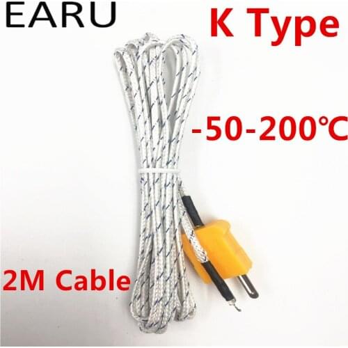 1Pc Thermocouple K Type with Mini Connector and 2m Lead Wire Cable Bargain Temperature Sensor -50-200 C Fiberglass Braiding