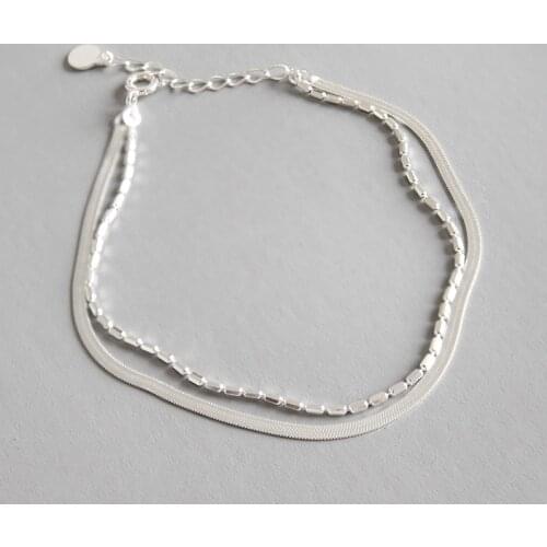 Thin Slim Authentic 925 Sterling silver Double Rows/ Multi-Layers Curb Chain bracelets fine Jewelry for European Bead S21