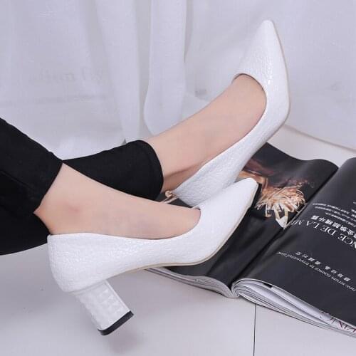 Women High Heels Luxury Female Office Pumps Point Toe Ladies Dress Party Thick heel Shoes White Black Fashion New Large Size