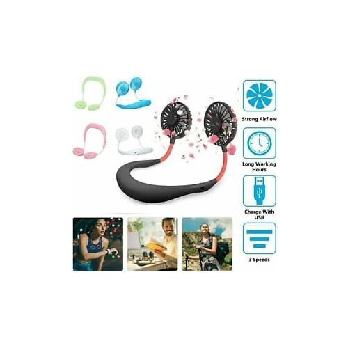 Usb Portable Fan Cold Fan Hands Free Neck Fan Hanging Rechargeable Mini Sports Fan 3-speed Adjustable Home Office Neck Dual Fan